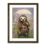 Artery8 Picking Flowers in the Rain Oil Painting Cute Sloth with an Umbrella in a Wildflower Meadow Kids Bedroom Artwork Framed Wall Art Print 18X24 Inch