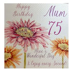 White Cotton Cards wba75 Motif Mum Rose 75 Gerbra, Mum Happy Birthday Have a Wonderful Day, 75ème Anniversaire Faite à la Main Blanc