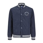 JACK & JONES Jjwarrior College Bomber JNR Jacket, Blazer Bleu Marine/détail : Logo Blanc + Rayures côtelées, 176 Garçon