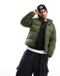 Napapijri Mens Suomi hooded puffer jacket in khaki-Green - Size Large