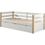 Lit enfant banquette 1 tiroir en bois 90x200cm - Blanc et bois clair - tourco