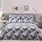 Rapport Home Geometric Quilt Bedding Set Grey, 1 x Single Duvet Cover 135 x 200 cm and 1 x Pillow Case 50 x 75 cm