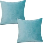 Tennove Cushion Covers 60x60cm Soft Solid Velvet Throw Pillow Covers Pack of 2 Decorative Pillowcases Square Cushion Cases Protectors for Sofa Bed Couch Bench, Lake Green