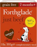 Forthglade Complementary Wet Dog Food (18 x 395g Trays) - Just Beef with Vegetables, 90% Beef, Grain Free Stomach Sensitive Dog Food with Natural Ingredients, Hypoallergenic Dog Food