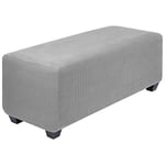 PiccoCasa Housse de Pouf très Extensible avec Ourlet élastique - Housse de Tabouret de Rangement en Tissu Jacquard à Petits Carreaux rectangulaires - Gris Clair - Taille S