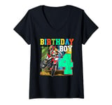 Womens Kids 4 Years Old Kid Birthday Boy Dirt Bike Motorcycle 4th V-Neck T-Shirt