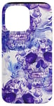 Coque pour iPhone 14 Pro Max Aquarelle violette ethnique horreur bleu feu flamme crâne