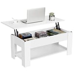 Yaheetech Table basse avec Plateau Relevable Table de salon Moderne avec Etagère de Rangement Compartiment Caché pour Salon Bureau 98 x 50 x 42 cm Blanc