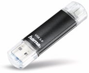 Hama Clé USB 3.0 "Laeta Twin" (FlashPen, OTG, aluminium, USB 3.0, jusqu'à 40 Mo/s, 16GB) Noir