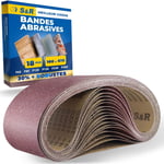 Bande Abrasive 100 x 610 mm. Jeu de 18 Bandes Abrasives x Métal et Bois 3 grains P60, P80, P120, P150, P240, P400 pour Ponceuse à Bande Bosch Einhell Parkside