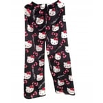 Hello Kitty Flanellpyjamas i tecknad stil - Plysch och tjockt isolerade pyjamas för kvinnor - Svart - Rosa L Black - Pink L