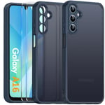 COPIKE Coque Mat pour Samsung Galaxy A16 5G avec Protection Caméra et 2 Pièces Verre Trempé, Étui Arrière Translucide Givrée, Mince Antichoc Anti-Empreintes Digitales Housse, Bleu