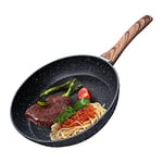 HIYAA Frying Pan, Frying Pan Non Stick 24cm with Sturdy Handle-Anti-Scratch Stain Induction Frying Pans, Cast Aluminium Egg Frying Pan Non Stick for All Types Hobs, Black