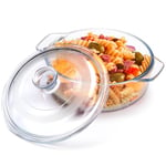 1L Casserole Dish with Lid Oven Safe, Small Covered Glass Oven Dish with Handles