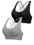 Jezonga Brassiere Sport Femme Soutien Gorge Sport Coussinets Amovibles Soutiens-Gorge de Sport Brassiere de Sport sans Couture sous-Vêtements de Sport sans Armature Beau Dos Push Up Noir+Gris L