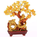 lachineuse - Arbre Dragon en Citrine Jaune - Arbre Feng Shui 19 cm - Décoration Asiatique Dragon Japonais - Arbre de Fortune avec Dragon Doré - Déco Asiatique Pierres Précieuses - Objet Japon Zen