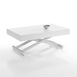 Table relevable extensible activa 120/214x38/77x80cm pied métal plateau laqué blanc