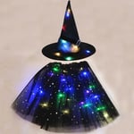 Women Kids Girl Luminous LED Glow Lights Elf Witch Hat Star Skirt Spider Web Wiz