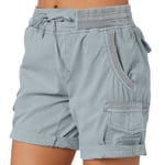 Dam Cargo Shorts Sommar Lös Vandring Bermuda Shorts Med Ficka Dam Shorts Casual Mid Lår Grey S