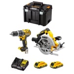 Kit DWK203 - DEWALT - DCD796 + DCS570 - Batterie 18V 2Ah - Perceuse à percussion - Scie circulaire