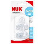 NUK First Choice+ Silicone Replacement Teats , 6-18 Months with Medium Feed Hole , 2 Count