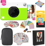 Printomatic Instant Camera (Green) Gift Bundle + Zink Paper (20 Sheets) + Deluxe Case + 7 Fun Sticker Sets + Twin Tip Markers + Photo Album + Hanging Frames.