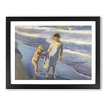 Brother And Sister By Joaquin Sorolla Y Bastida Classic Painting Framed Wall Art Print, Ready to Hang Picture for Living Room Bedroom Home Office Décor, Black A3 (46 x 34 cm)