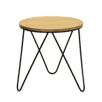 Round Wood & Metal Hairpin Industrial Bed Side Table