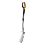 Fiskars Bêche à bord rond pour sol meuble et peu caillouteux, Longueur: 108 cm, Lame en Acier/Poignée en plastique renforcé de fibre de verre, Noir/Orange, Xact, Taille: M, 1003682