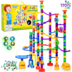 JOYIN Circuits de Billes Ensemble de Marble Run (170 pièces), Jouet de Bloc de Construction Educatif STEM (120 pièces en Plastique + 50 Billes de Verre)