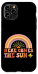 Coque pour iPhone 11 Pro Here Comes The Sun Style rétro arc-en-ciel