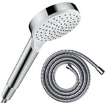 Pommeau de douche Hansgrohe Crometta EcoSmart blanc/chromé + flexible de douche 1,25 m Hansgrohe Metaflex chromé