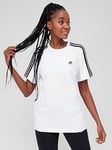 adidas Essentials 3 Stripes Boyfriend Tee - White/Black, White/Black, Size Xs, Women