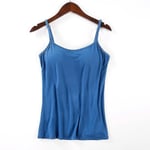 Dam Vadderad Mjuk Casual BH Linne Dam Spaghetti Cami Top Väst Dam Camisole Med Inbyggd BH V Blue L