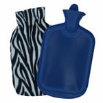 2 Litre Hot Water Bottle with Zebra Design Fleece Cover Cosy Revitalize Therapy