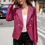 Women Office Jackets Plaid Printing Long Sleeve Turn Down Collar Stylish Suit