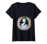 Womens Adorable Green Snake Floral Wreath Cute Reptile Lover V-Neck T-Shirt