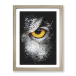 Eye Of An Owl Paint Splash Modern Framed Wall Art Print, Ready to Hang Picture for Living Room Bedroom Home Office Décor, Oak A4 (34 x 25 cm)