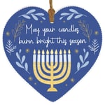 Burn Bright Hanukkah Jewish Festival Blue Ceramic Hanging Heart Plaque