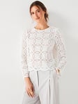 V by Very Broderie Scallop Trim Blouse - White, White, Size 12, Women