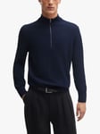 BOSS Ebrando Zip Collar Jumper, Dark Blue