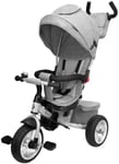 Tricycle Évolutif Pour Enfant Max 25 Kg Poussette Siège Pivotant 180° Ceinture 3 Points, Roues Gonflées, Repose Pieds, Poussoir Réglable, Gris