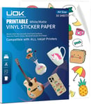 Papier Autocollant Imprimante, Papier Stickers Imprimante Blanc Mat Papier Vinyle Adhesif, Vinyle Imprimable 30 Feuilles Autocollant Imprimante A4 Pour Imprimantes Jet D'Encre