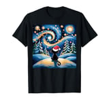 Starry Night Cat in Winter with Santa Hat Under Magical T-Shirt