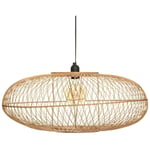 Lampe suspendue, Suspension luminaire en bambou coloris beige et métal noir - diamètre 60 x Hauteur 25 cm -PEGANE-