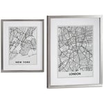 Giftdecor - Cadre Londres New York Argent Bois verre (43 x 3 x 53 cm)