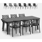 Salon de jardin table extensible 160-220cm + 6 chaises noir Liri Dark Chaises Modèle: Matrix Armchair