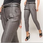 Women's Tapered Office Work Trousers Business Trousers Stripped Grey Uk 8-14