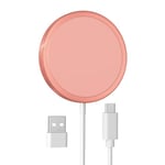 Chargeur sans Fil pour iPhone 15W, Chargeur Rapide Compatible avec MagSafe pour iPhone, Chargeur Magnétique vers USB‑C pour iPhone 16/15/15 Pro/15 Pro Max/14/13/12/11/X/XS/XR/AirPods 2-Rose