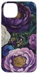 Coque pour iPhone 14 Plus Décoration de jardin de minuit avec roses violettes et bleues